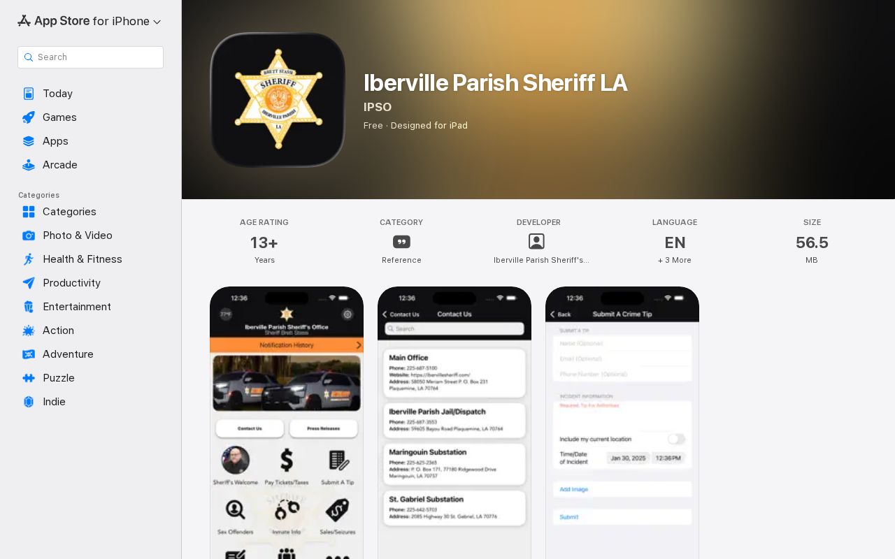Iberville Parish sheriff app listing for current inmate and arrest information
