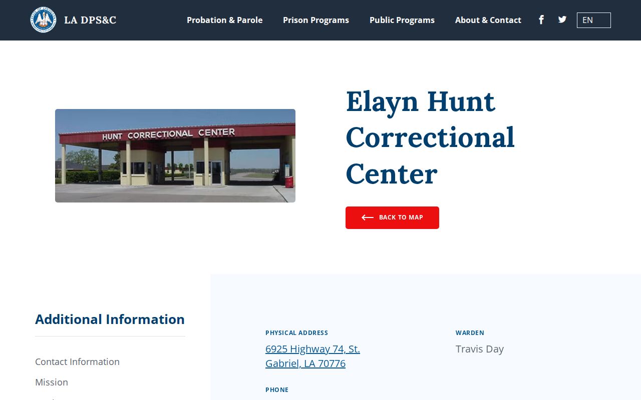 Elayn Hunt Correctional Center release preparation and official facility information