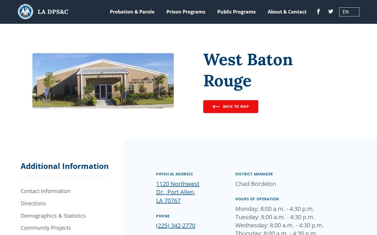 Iberville Parish parole and probation West Baton Rouge District office