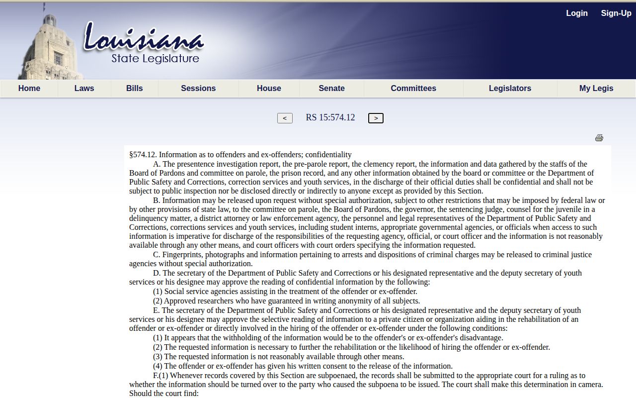Louisiana discharge information law for an Iberville Parish inmate release date