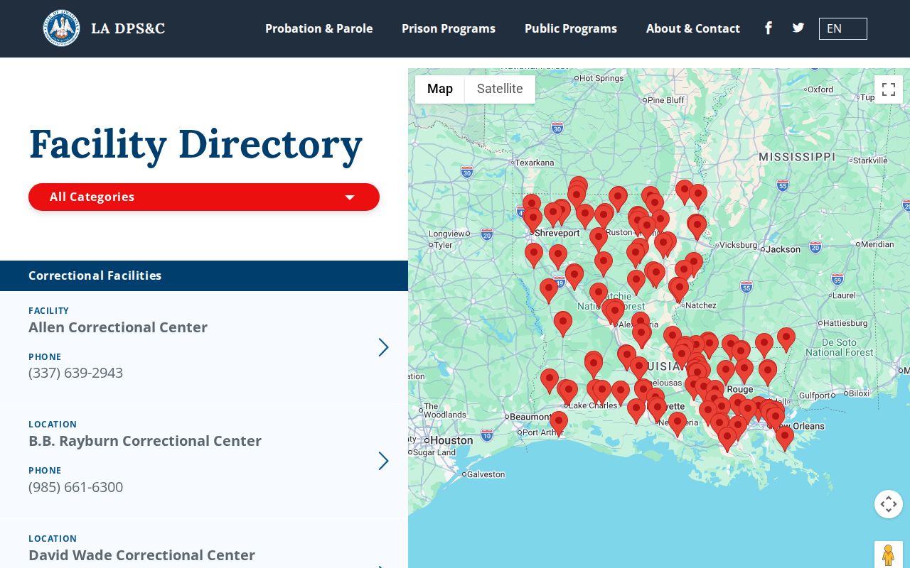 St. Gabriel police booking routing and Louisiana state facility directory context